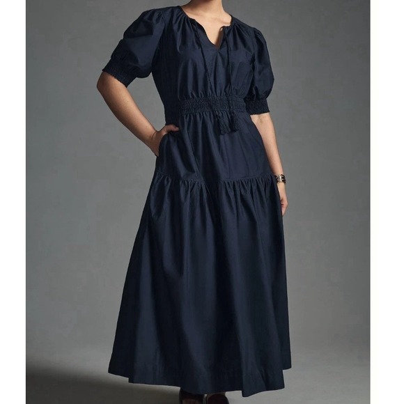 Anthropologie Dresses & Skirts - MOON RIVER Size Large Anthropologie Boho Chic Cottagecore Navy Tiered Maxi Dress
